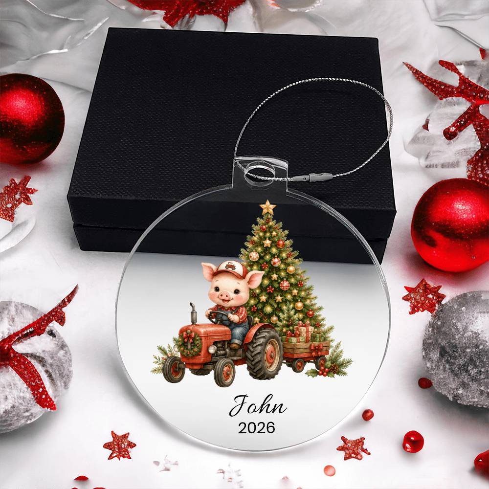 Personalized Farm Animal Tractor Christmas Ornament