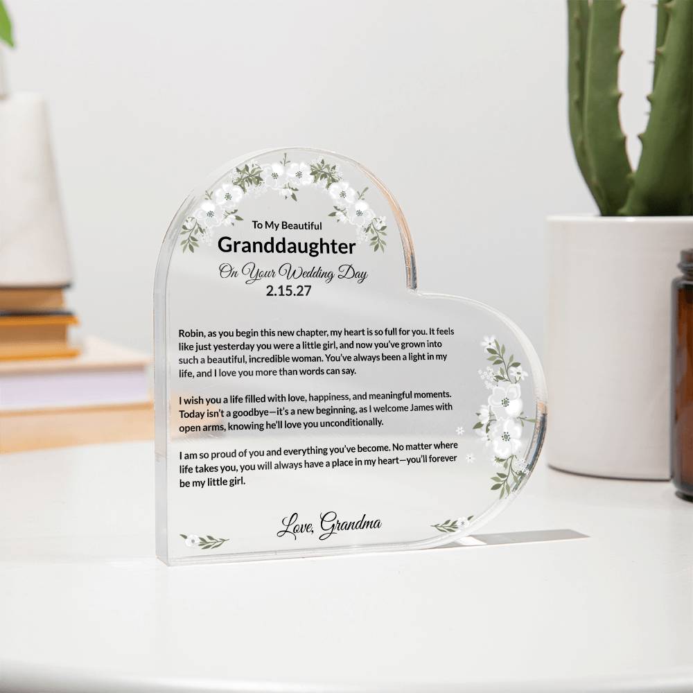 To My Granddaughter On Your Wedding Day Acrylic Heart Block