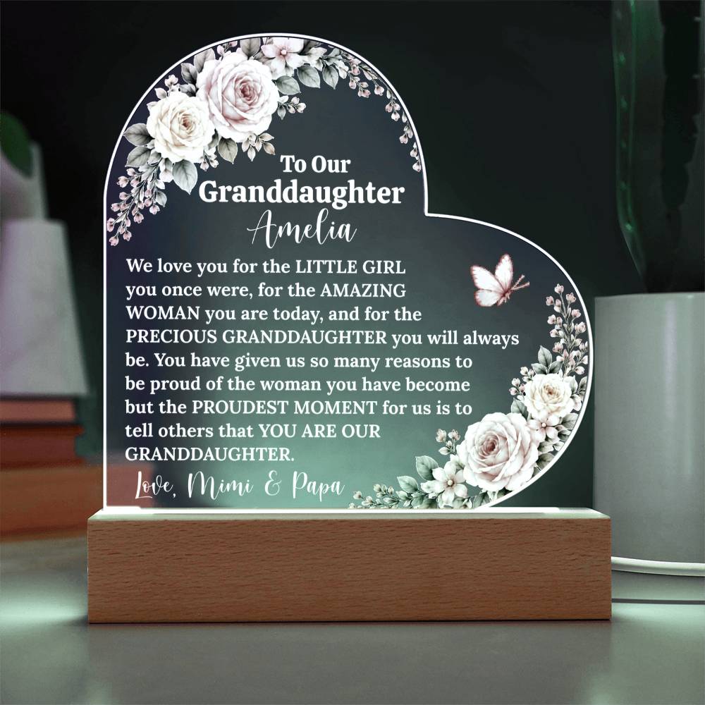 Granddaughter LED Light Acrylic Heart Plaque Gift