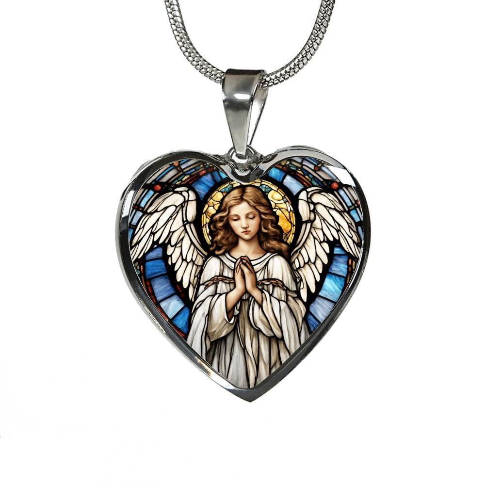 Guardian Angel Heart Necklace with Engraving-[Heartfelt Family Gift]