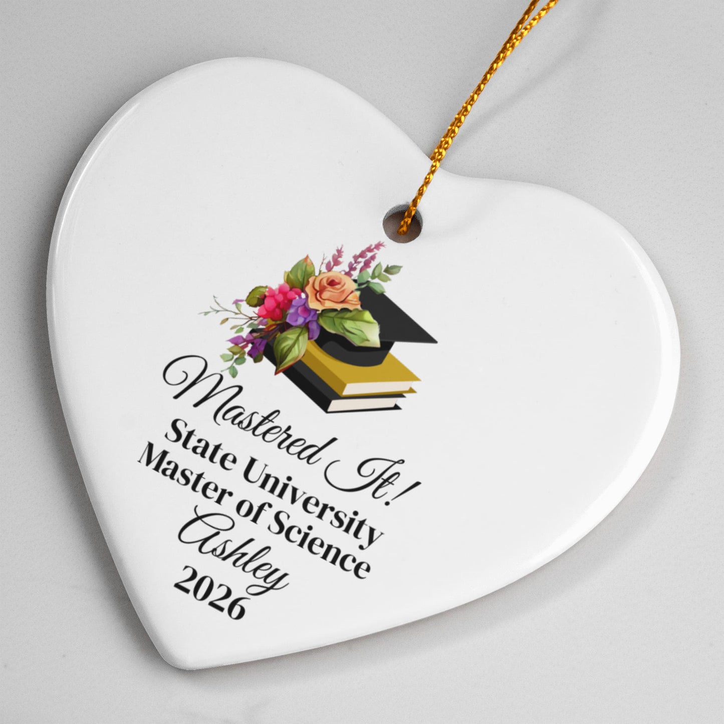 Mastered It College Graduation Ceramic Heart Ornament