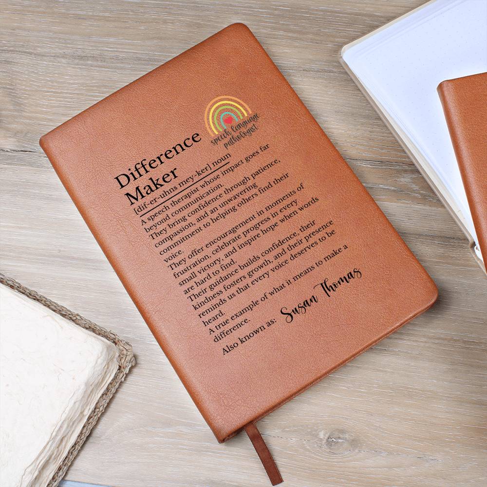 Speech Language Pathologist Gift, Leather Journal, Difference Maker Keepsake, Personalized SLP Notebook, Vegan Leather Diary, Appreciation