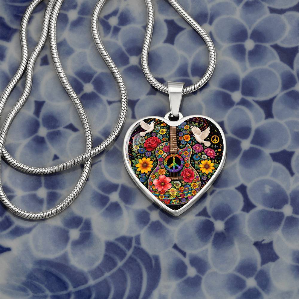 Peace Love Guitar Necklace with Engraving