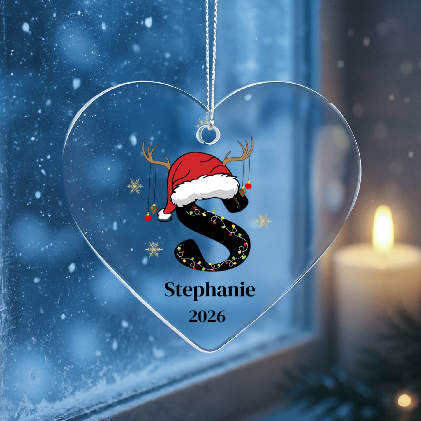 Santa Hat Initial Heart Ornament