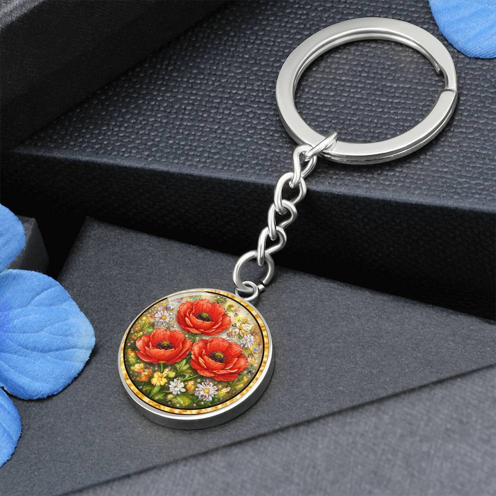 Red Poppy Flowers Personalized Engraved Necklace Bracelet or Keychain