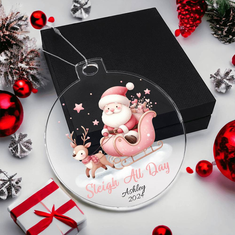 Pink Sleigh All Day Acrylic Christmas Ornament-[Heartfelt Family Gift]