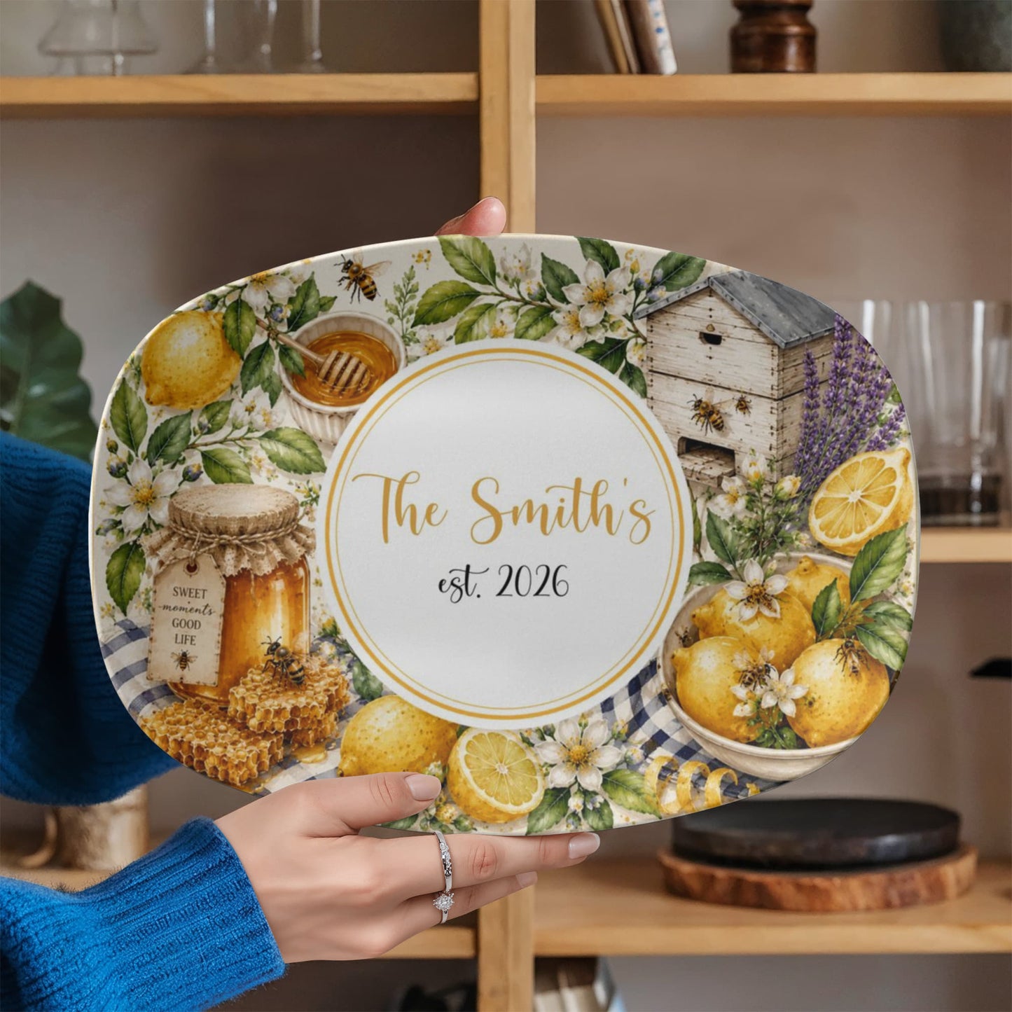 Personalized Lemon Honey Tray, Custom Name Serving Tray, Kitchen Decor, Beekeeper Gift, Housewarming Gifts