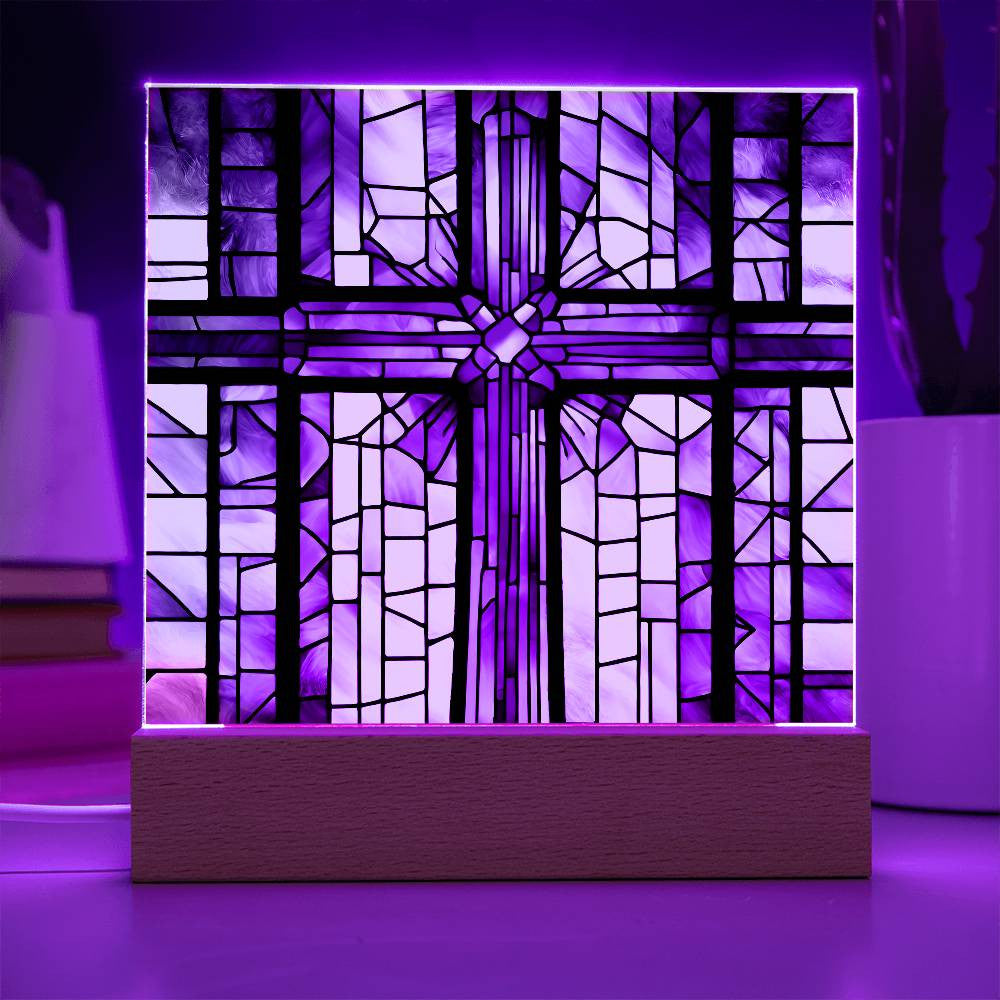 LED Acrylic Cross - Baptism Easter and Confirmation Gift - Faux Stained Glass Decor