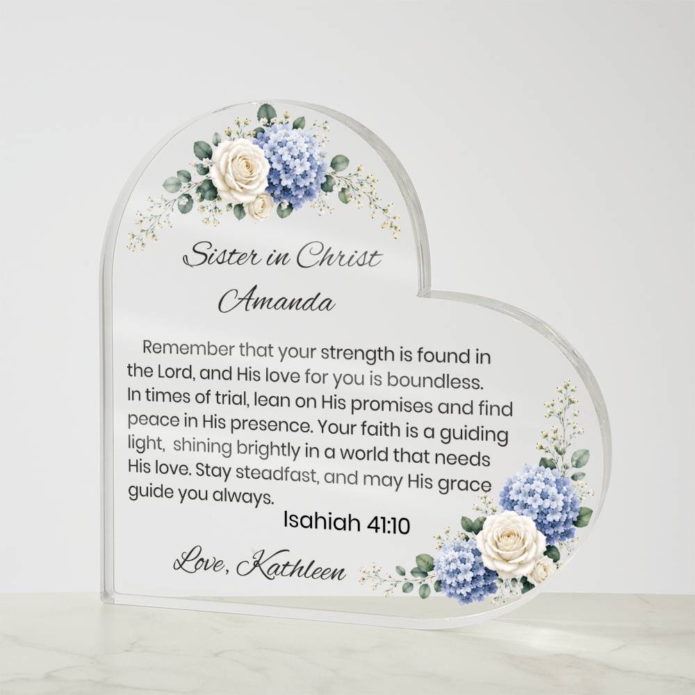 Personalized Sister in Christ Plaque, Bible Verse Acrylic Heart, Christian Friend Gift, Floral Scripture Keepsake, Faith Gift for Her