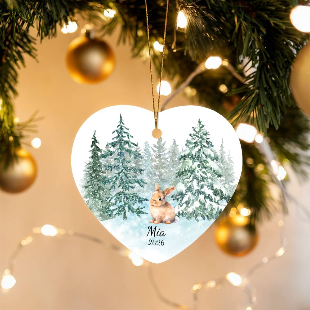 Bunny Woodland Heart Christmas Ornament for Kids