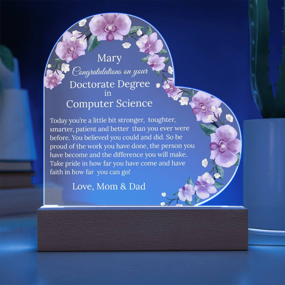 Personalized Doctorate Degree Graduation Plaque