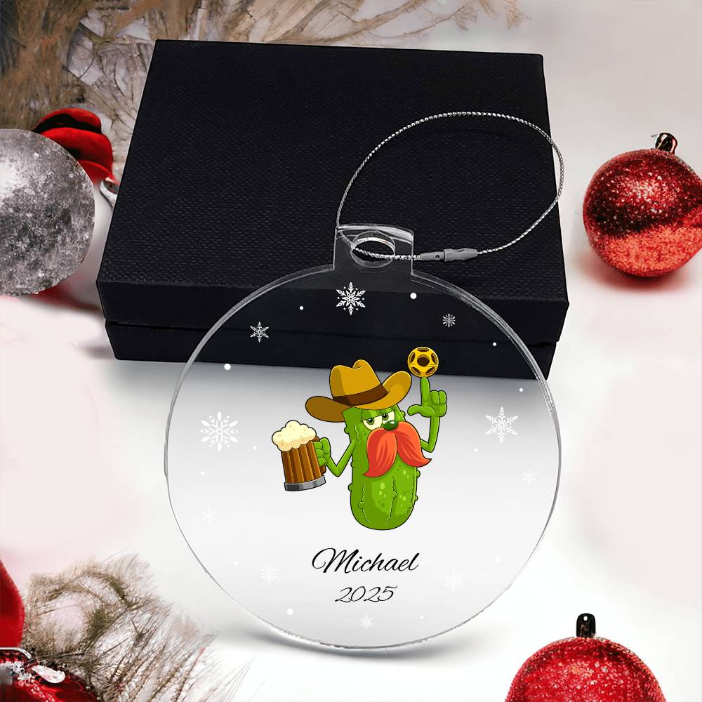 Pickleball Cowboy Beer Christmas Ornament