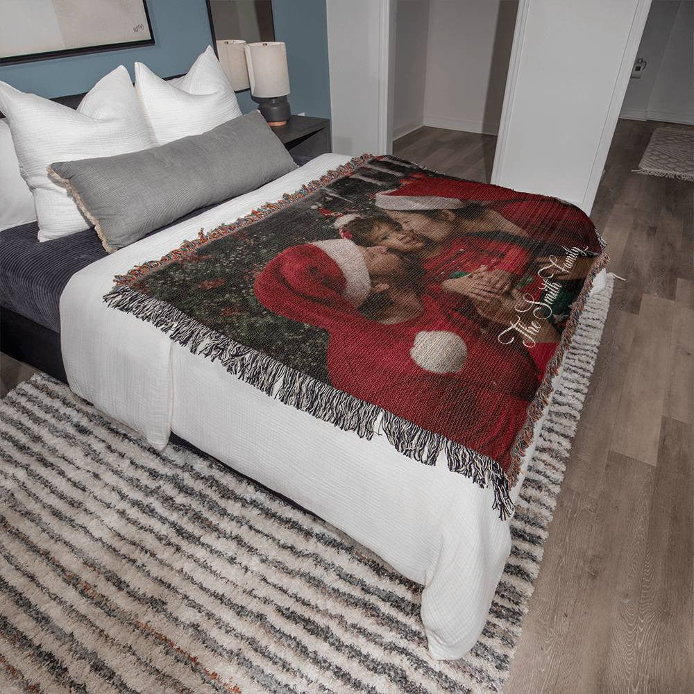 Custom Family Photo Blanket, Personalized Christmas Gifts for Grandma, Custom Blanket with Text, Woven Picture Blanket-[Heartfelt Family Gift]