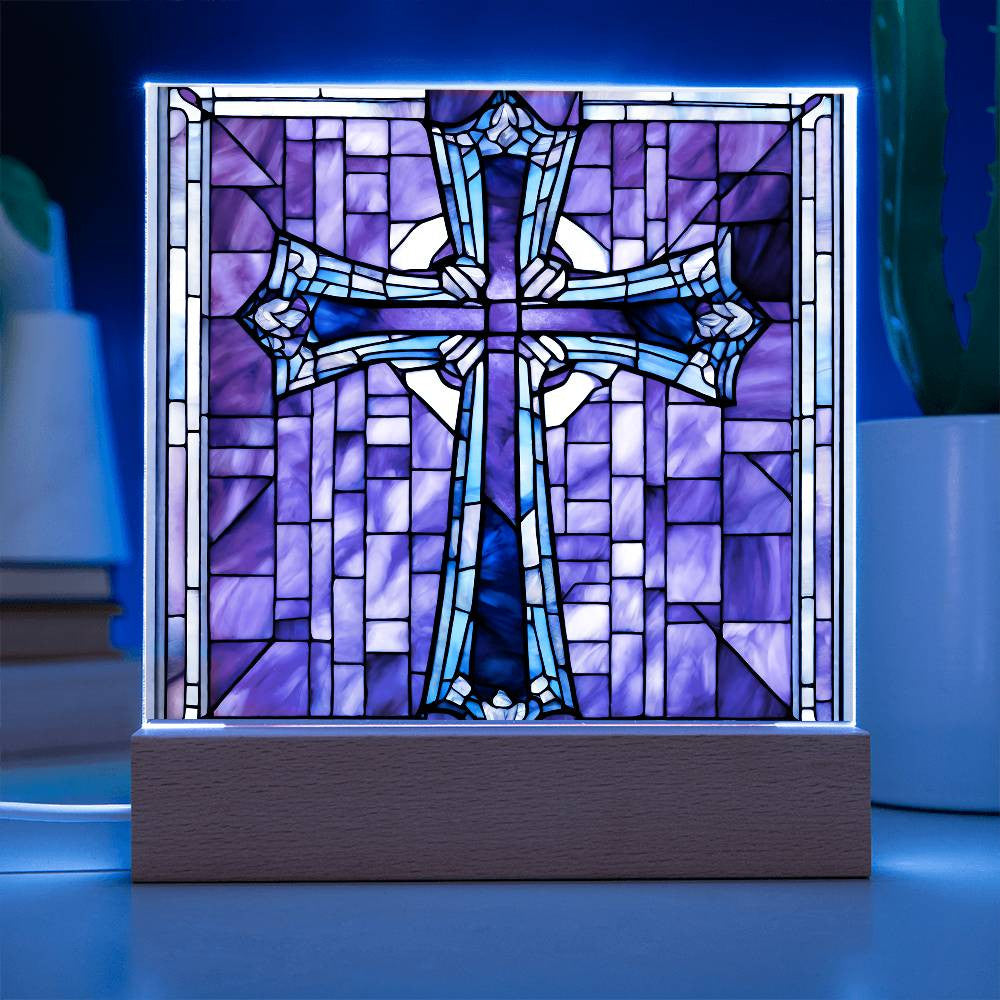 Faux Stained Glass Cross Acrylic Plaque Gift for Girl-[Heartfelt Family Gift]
