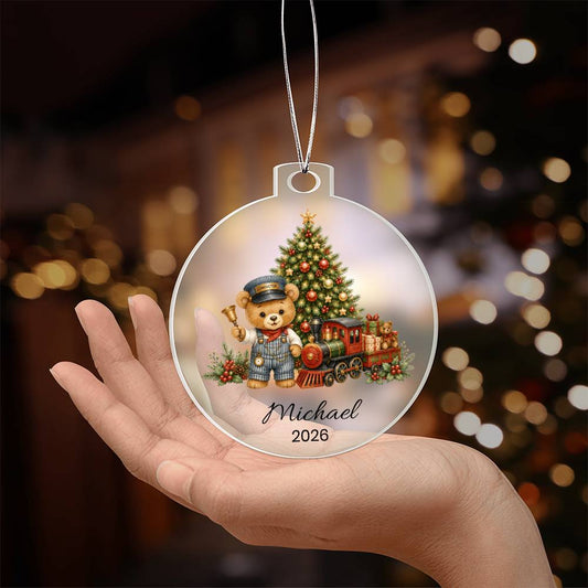 Personalized Teddy Bear Train Christmas Ornament