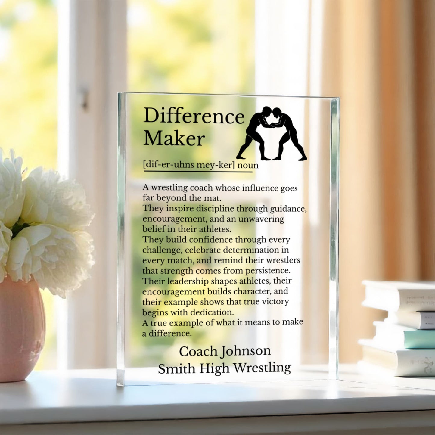 Wrestling Coach Plaque, Difference Maker Gift, Acrylic Block, Personalized Coach Gift, Sports Coach Appreciation, Wrestling Decor
