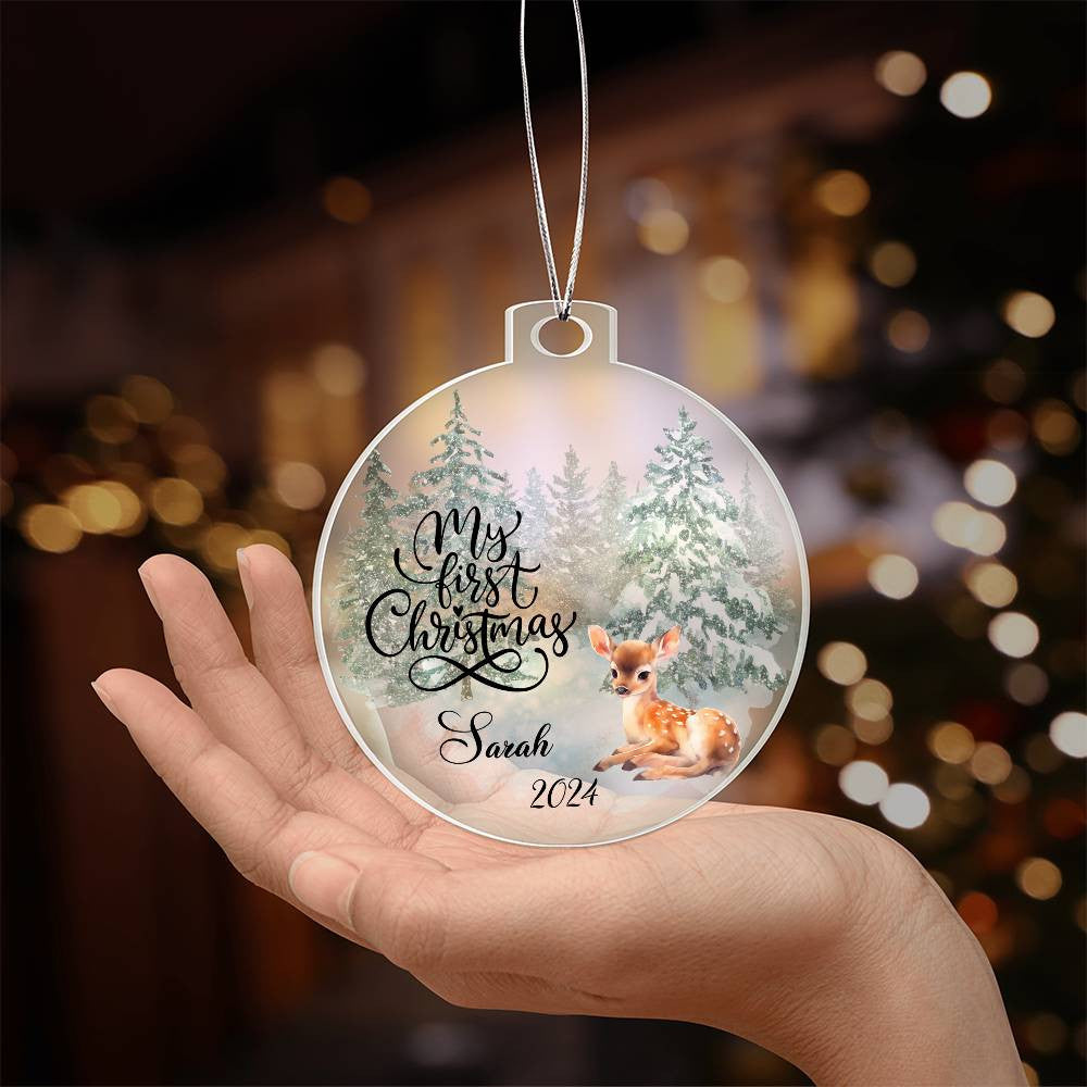 Baby's 1st Christmas Deer Acrylic Ornament-[Heartfelt Family Gift]