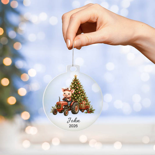 Personalized Farm Animal Tractor Christmas Ornament