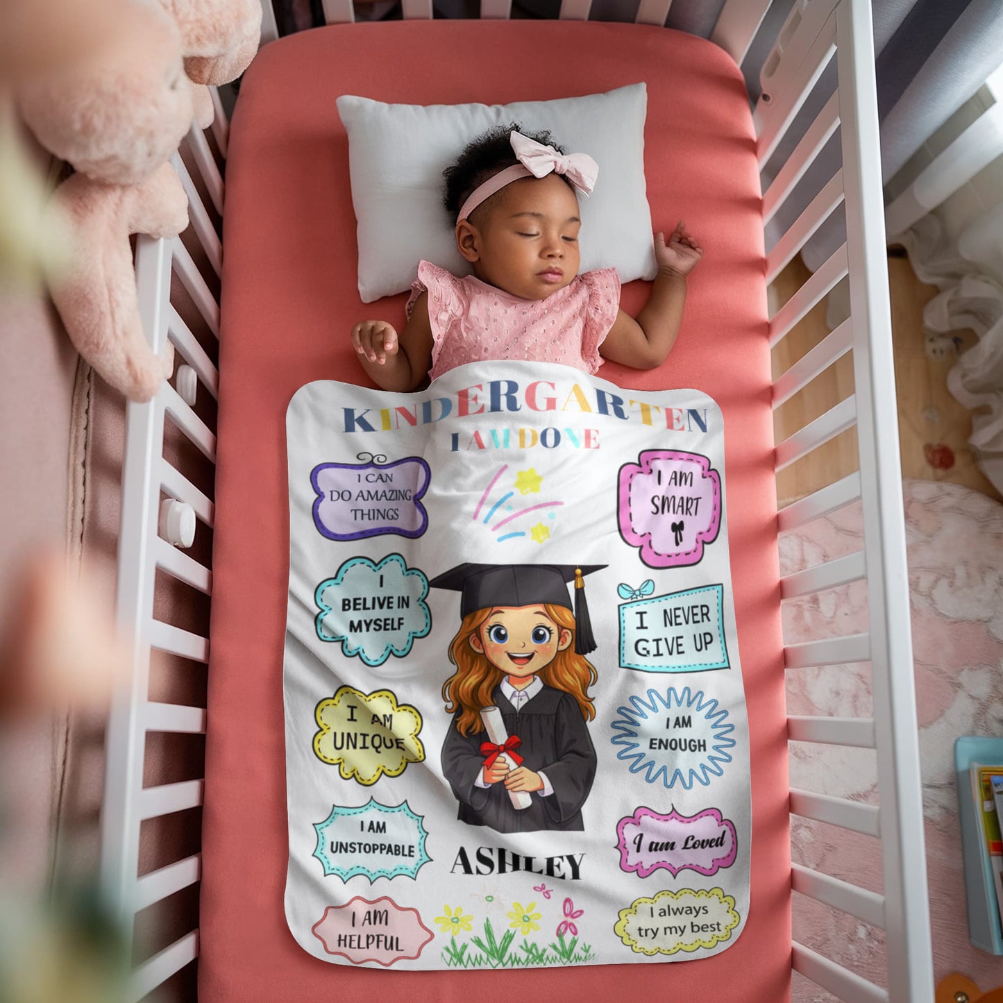 Personalized Kindergarten Graduation Photo Affirmation Blanket