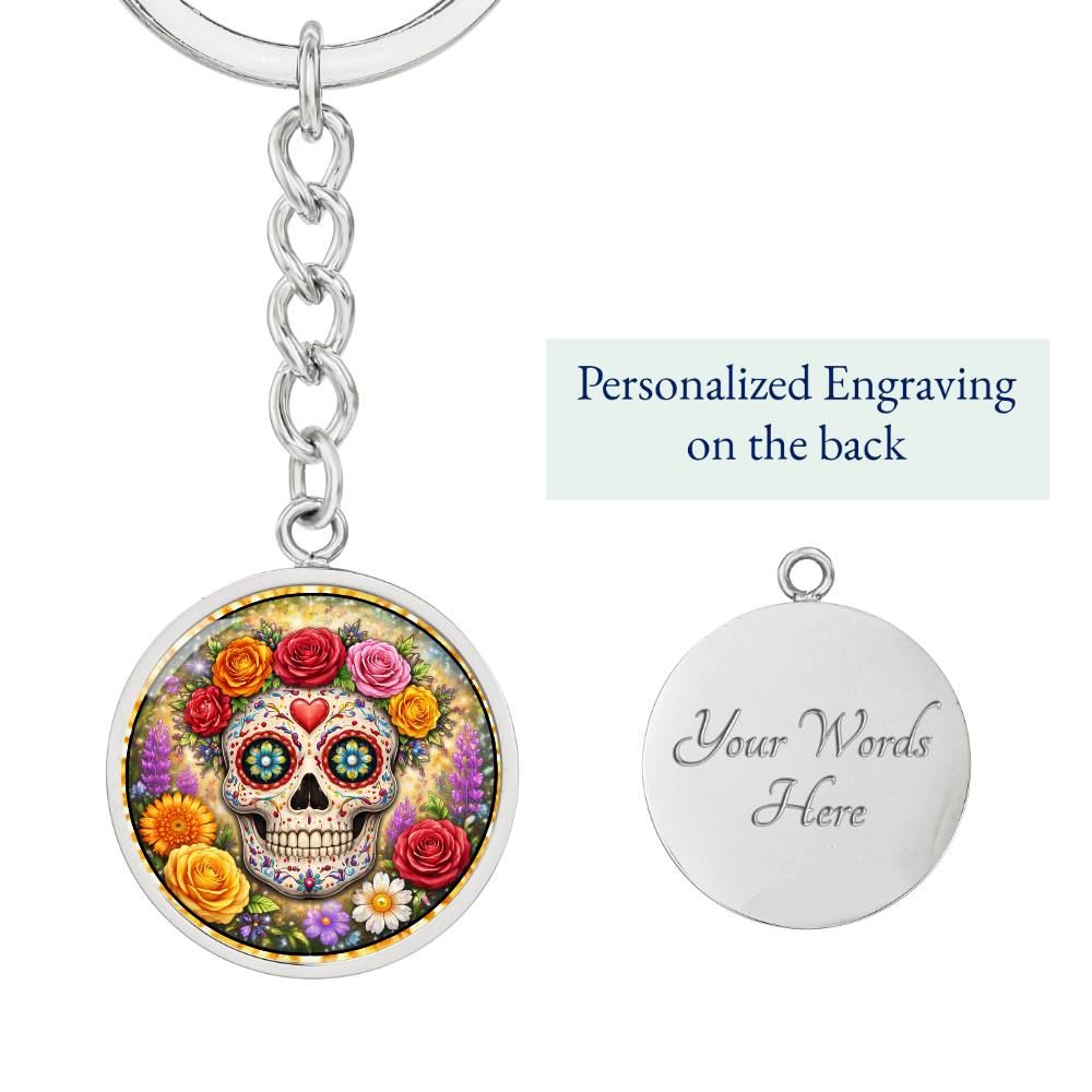 Sugar Skull Personalized Engraved Necklace Bracelet or Keychain