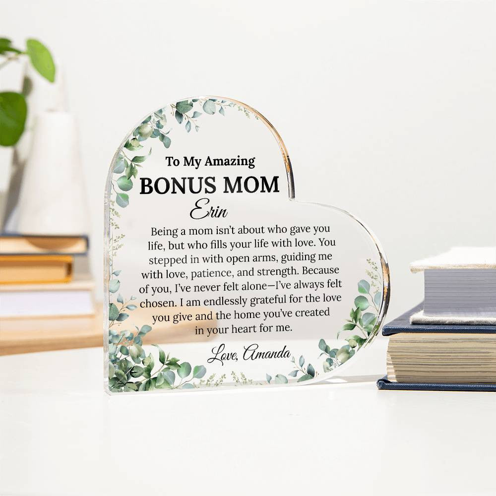 Personalized Bonus Mom Heart Plaque