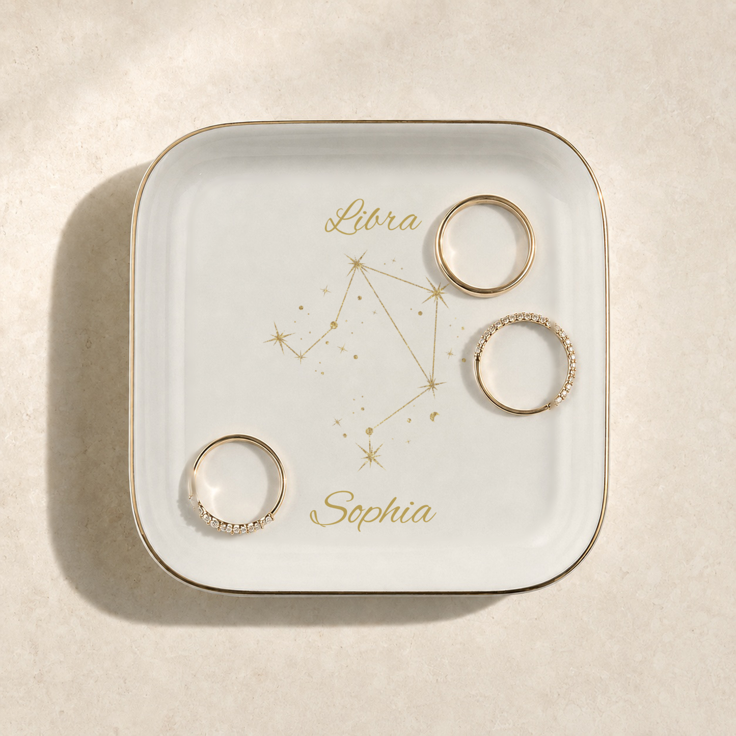 Libra Zodiac Jewelry Dish, Gold Constellation Trinket Tray, Astrology Gift for Libra Birthday, Elegant Ceramic Ring Holder Decor Gift