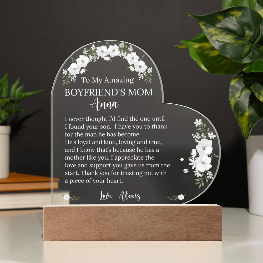 Boyfriend's Mom Acrylic Heart Plaque