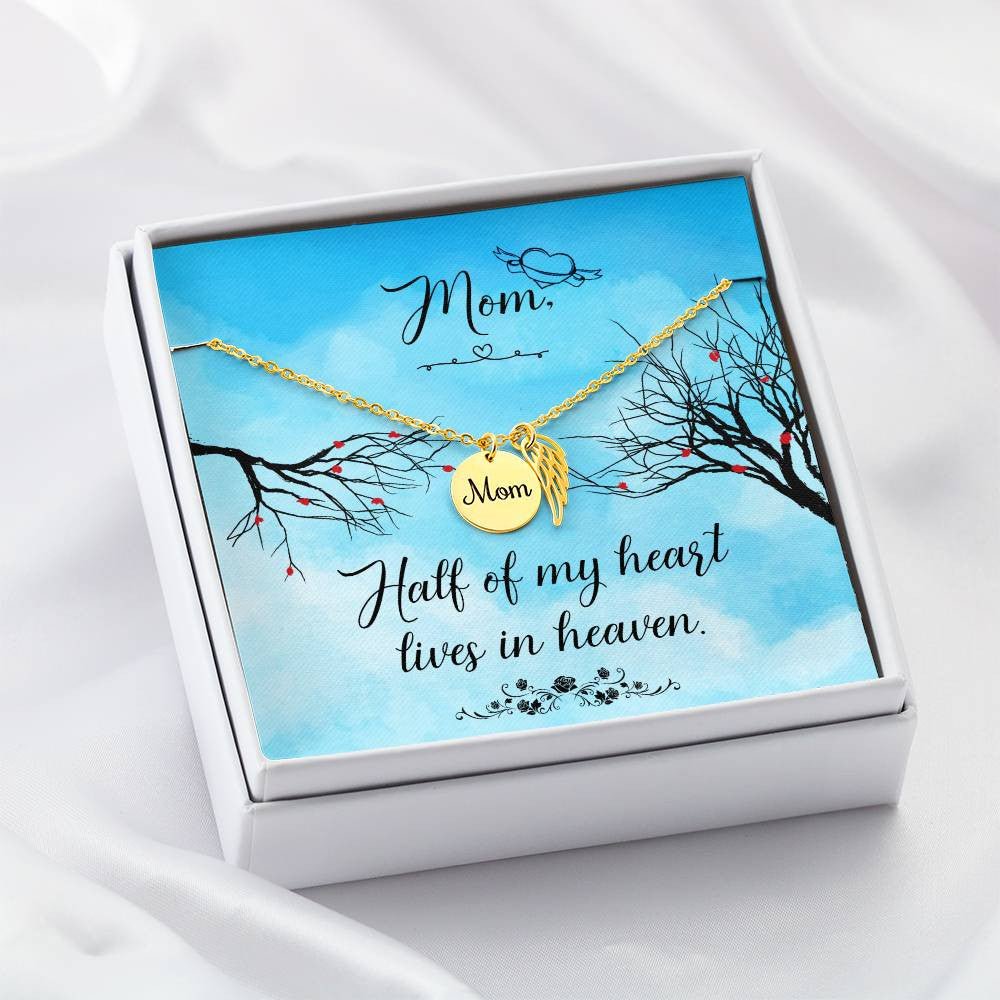 Mom Memorial Necklace Half of my Heart Lives in Heaven-[Heartfelt Family Gift]