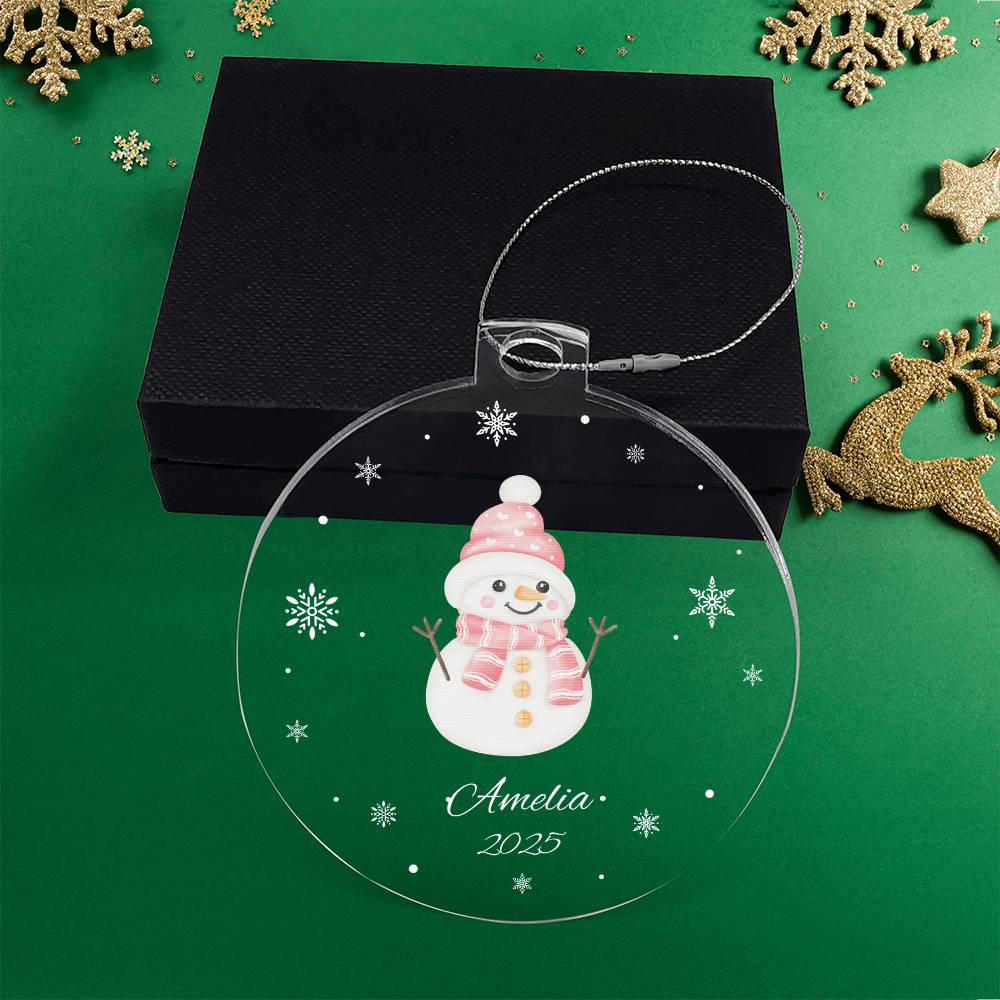 Pink snowman Christmas tree ornament