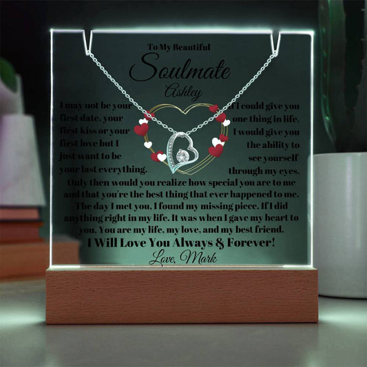 Soulmate Acrylic Heart Necklace & Plaque Gift Set-[Heartfelt Family Gift]