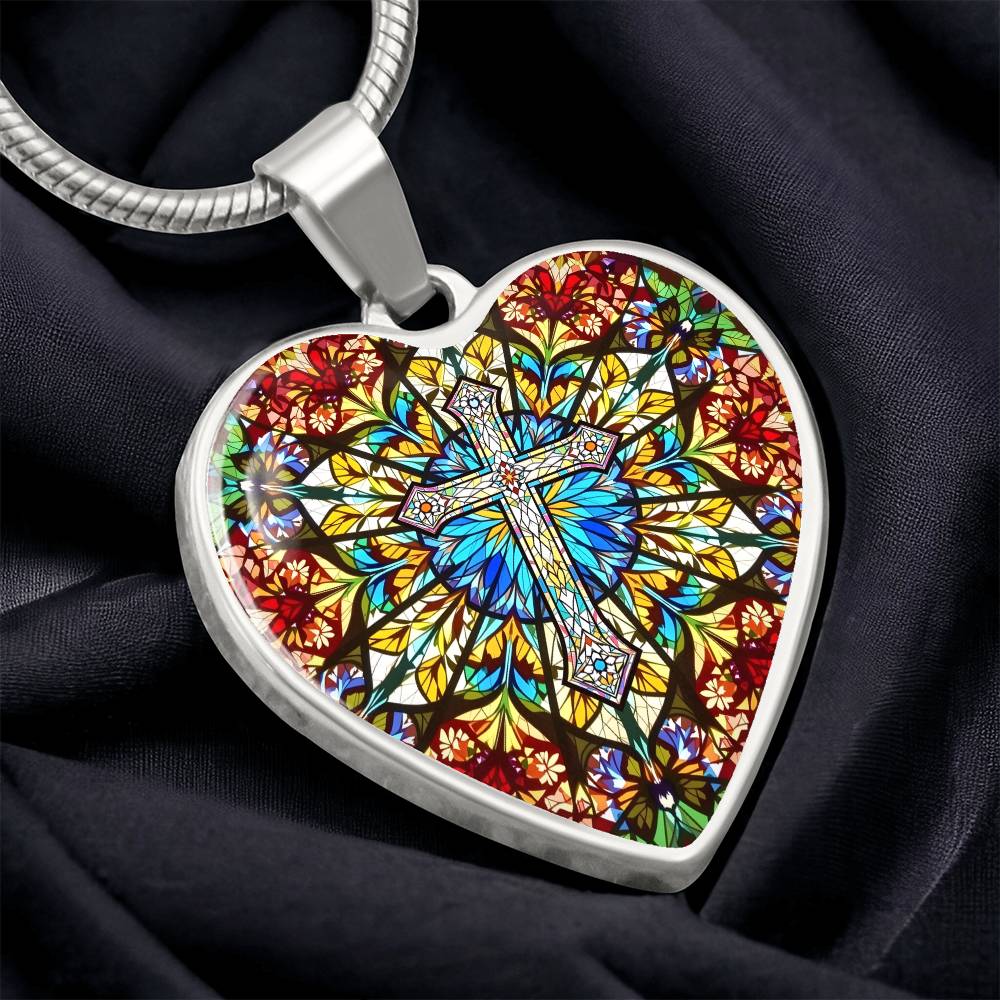 Cross Faux Stain Glass Pendant Necklace
