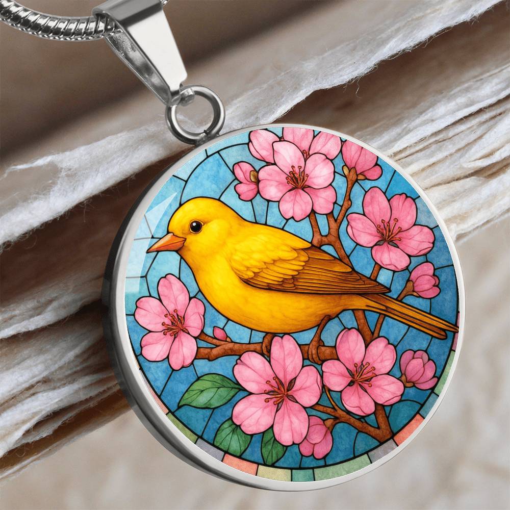 Goldfinch  Yellow Bird Floral Necklace with Engraving