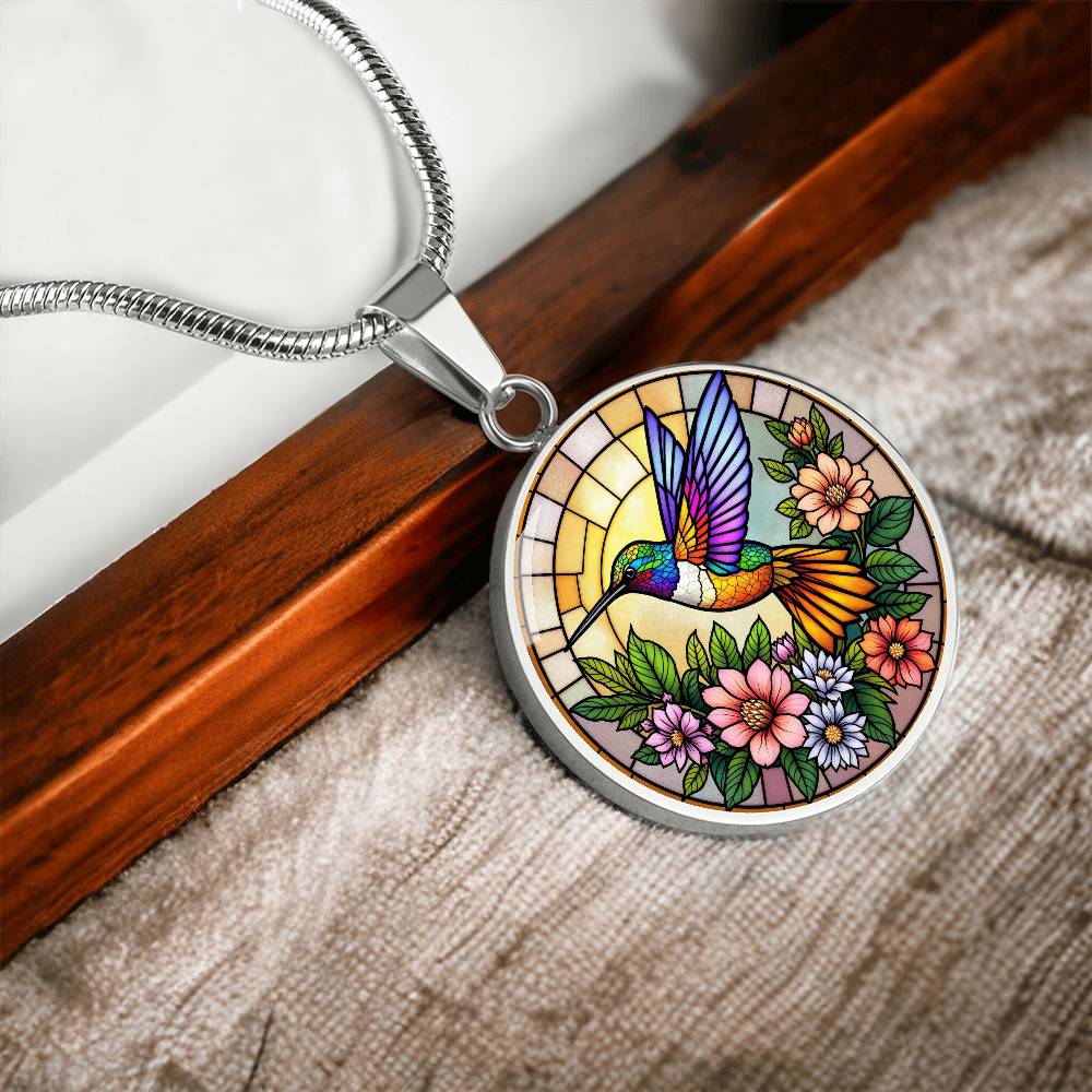 Hummingbird Floral Necklace with Engraving