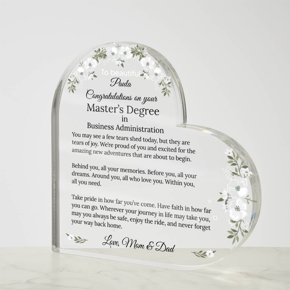 Personalized Master's Degree Heart Plaque