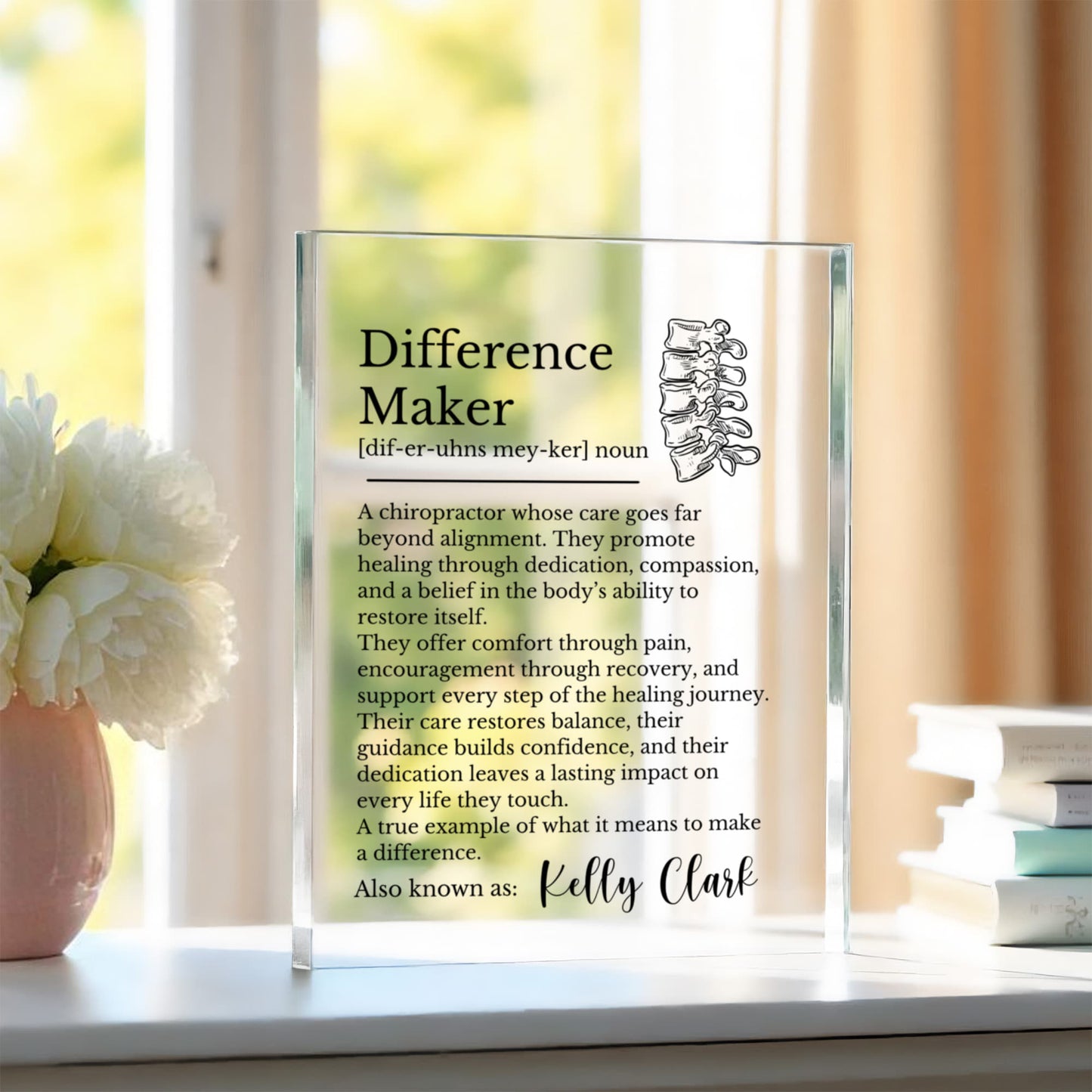 Chiropractor Gift, Difference Maker Plaque, Personalized Award, Chiropractic Decor, Appreciation Plaque, Retirement Gift, Custom Name Plaque