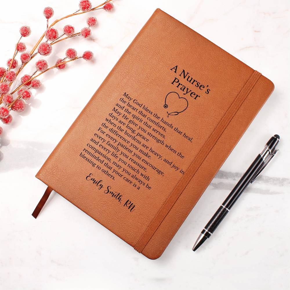 A Nurses Prayer Journal, Vegan Leather Notebook Gift, Inspiring Nurse Keepsake, Personalized Prayer Book, RN Thank You Gift