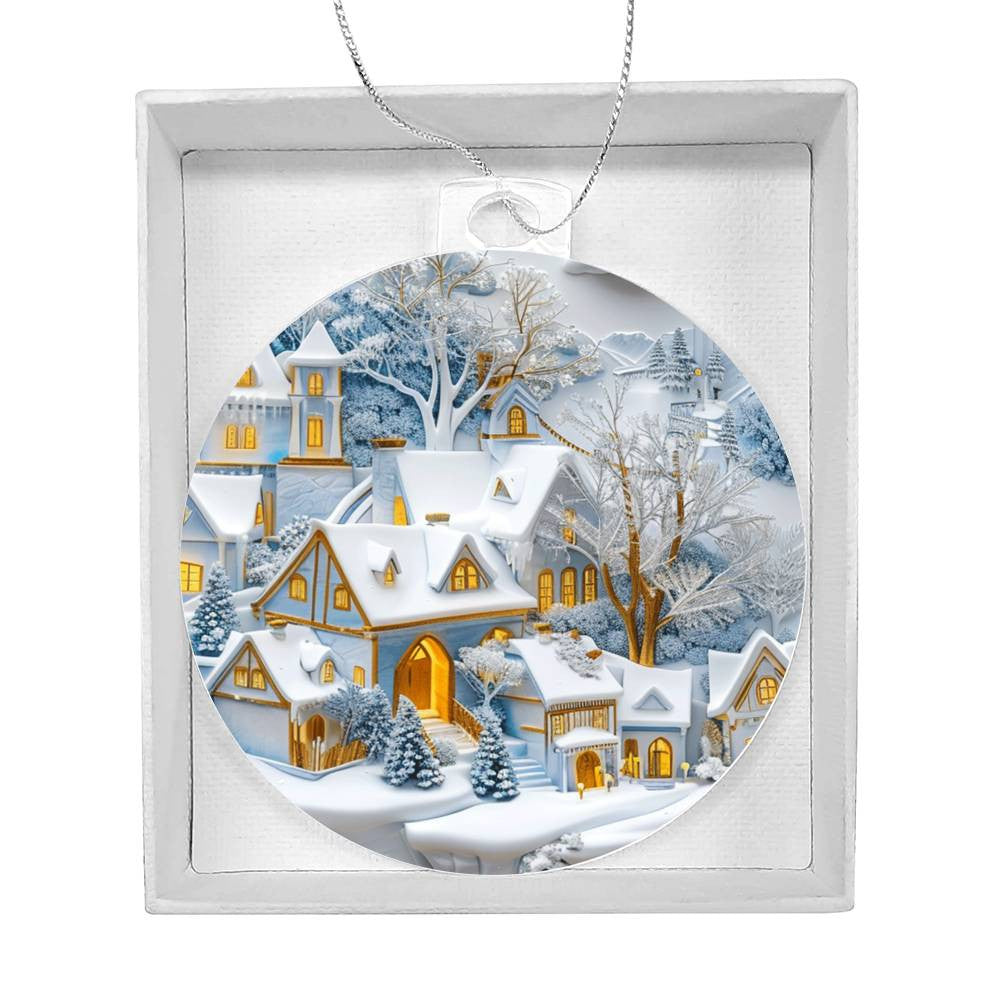 Blue Snow Covered Village Acrylic Christmas Ornament-[Heartfelt Family Gift]