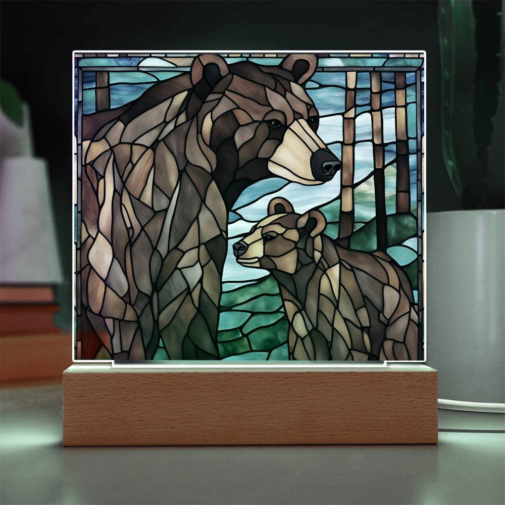 Bear Family Cub Acrylic Square Plaque-[Heartfelt Family Gift]