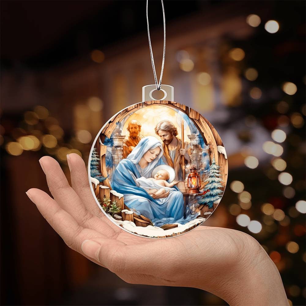 Baby Jesus in Manger Acrylic Christmas Ornament-[Heartfelt Family Gift]