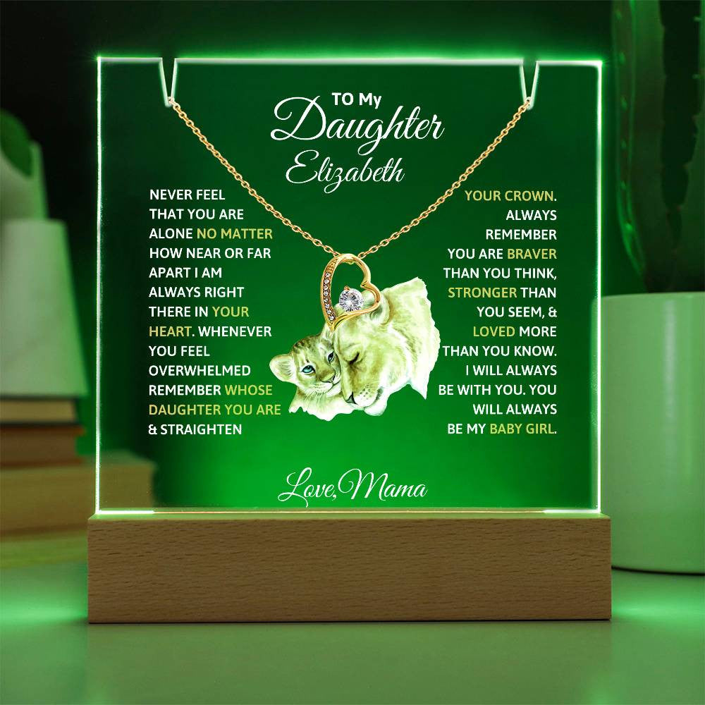 Daughter from Mom  LED Acrylic Heart Necklace Plaque Gift Set-[Heartfelt Family Gift]