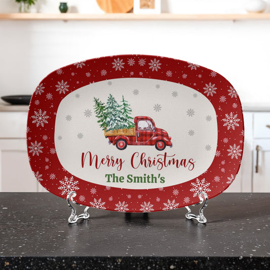 Personalized Christmas Serving Tray, Custom Family Name Holiday Platter, Winter Festive Kitchen Decor, Holiday Gift Idea, 10x14 Platter