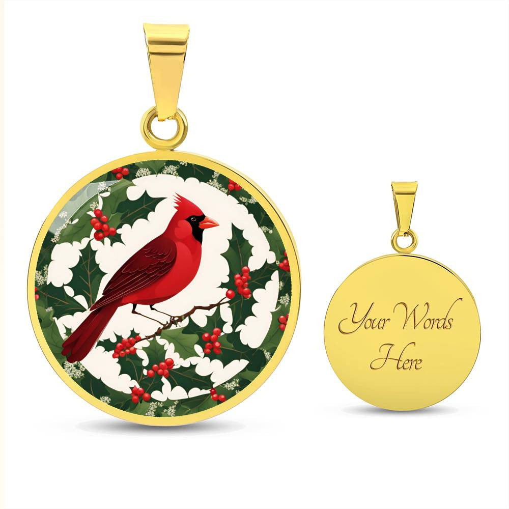 Cardinal and Hollyberry Necklace December Birthday Christmas Pendant-[Heartfelt Family Gift]