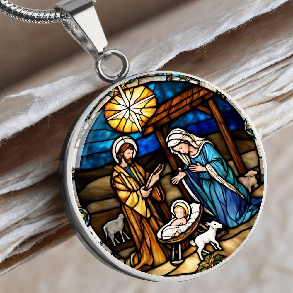 Baby Jesus Mary and Joseph Necklace