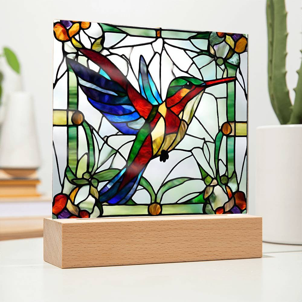 Hummingbird Acrylic Plaque, Gift for Mom or Grandma, Christmas, Birthday, Bird Lover Gifts,  Stained Glass Art, Hummingbird Gift, Nature lover-[Heartfelt Family Gift]