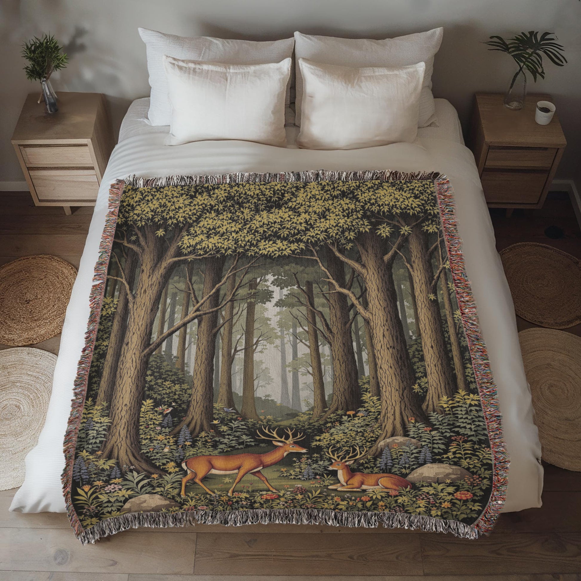 Forest Deer Woven Cotton Blanket Throw-[Heartfelt Family Gift]