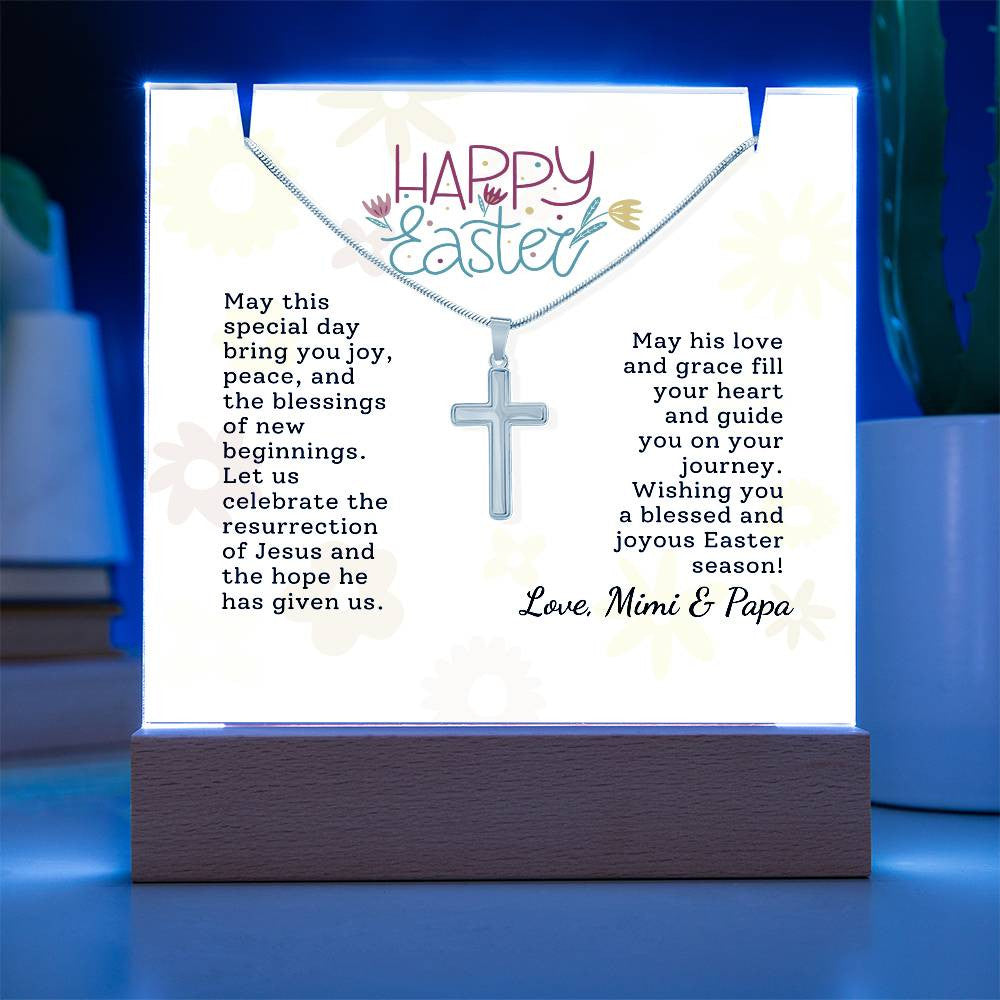 Easter Gift Cross Necklace with Lighted Acrylic Sign
