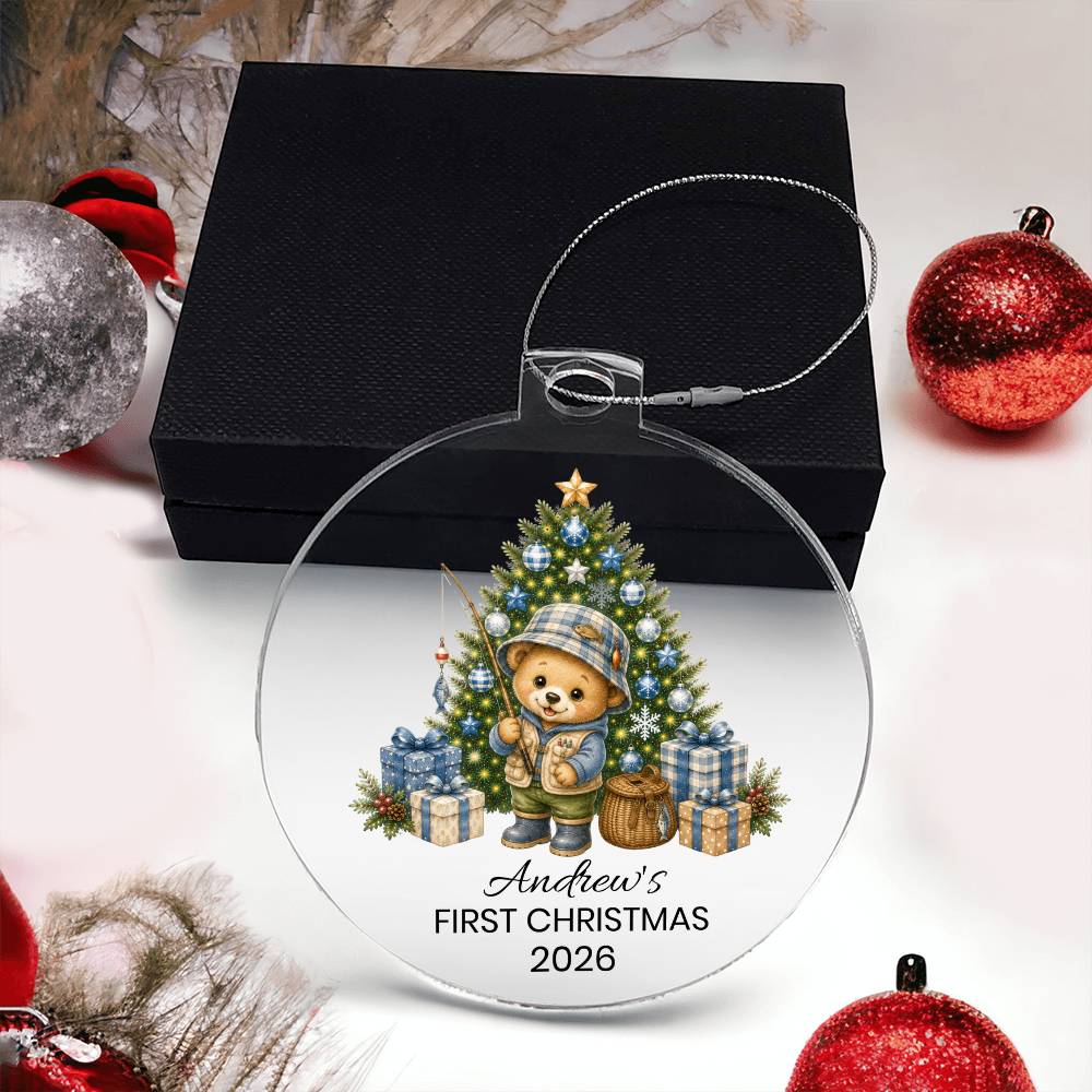 Fishing Teddy Bear Christmas Ornament for Kids
