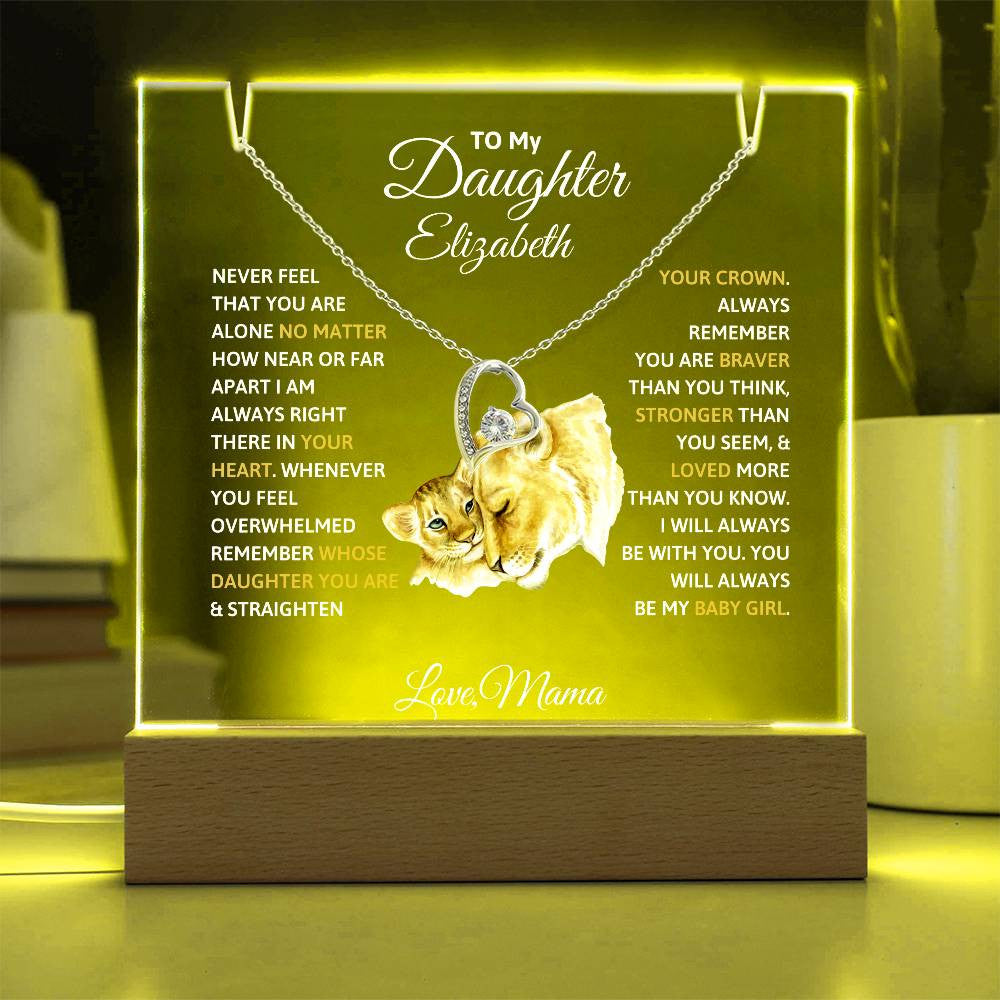 Daughter from Mom  LED Acrylic Heart Necklace Plaque Gift Set-[Heartfelt Family Gift]
