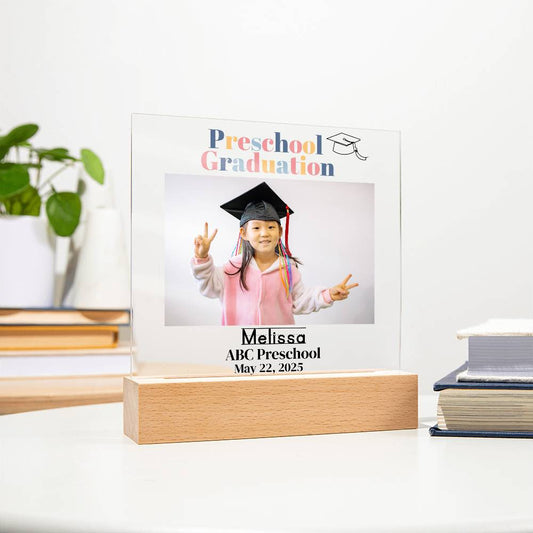 Preschool Graduation LED Acrylic Plaque, Pre-K Grad, Last Day of School, 2024 Graduation Keepsake, Preschool Grad, Child Night Light, Graduation Frame-[Heartfelt Family Gift]