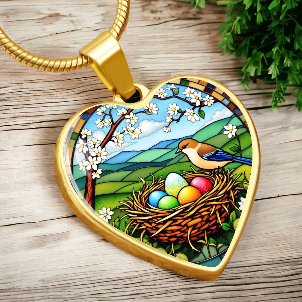 Floral Bird Nest Necklace with Engraving